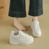 Sapatos Brancos Simples Versáteis Femininos 2026 Primavera Outono Nova Moda Pessoa Baixa Sola Grossa Aumento de Altura Casual Estudante Tênis de Skate