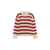 Suéter de Manga Larga Rayado Artístico Cuello Redondo Retro de Gama Alta Diseño de Nicho Color de Contraste Estilo Holgado Perezoso Suéter para Mujer
