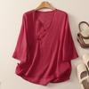 Ropa de Té Zen China Top de Ramio Delgado Mejorado Estilo Chino Dinastía Han Solapa Oblicua Hebilla Retro Lino Ropa de Verano para Mujer