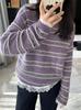 Camiseta de manga larga blanca con cuello redondo y costuras de encaje sueltas de algodón de copo de nieve para otoño e invierno, camisa ajustada con borde cruzado