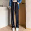 Calça de seda gelada xadrez de verão fina cintura alta modeladora petite casual com caimento solto casual secagem rápida perna larga para mulheres