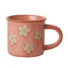 Taza de Café de Cerámica Rústica, Taza de Alto Valor Estético, Taza de Cerámica Floral Horneada en Horno, Taza de Agua de Flor de Cerezo Roja Estilo Ins Vintage