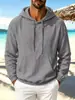 Nova blusa de moletom com capuz de algodão e linho estilo europeu e americano para homens, cor sólida, manga longa, top solto casual versátil