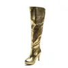 Botas largas de charol transfronterizas para otoño e invierno con plataforma impermeable, punta redonda, tacón alto, tallas grandes para mujer, tacón de aguja versátil, cremallera lateral, botas estilo Martin