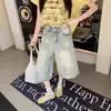 Pantalones cortos de mezclilla cropped con estampado de estrellas retro americano 2026 verano finos holgados lavados de pierna ancha