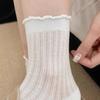 Calcetines de Malla Hueca de Color Sólido con Volantes para Mujer Calcetines de Media Caña Ins Trendy Verano Delgados Estilo Ballet Transpirables Calcetines Largos para Mujer