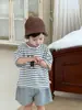 Conjunto de Camiseta a Rayas de Manga Corta y Shorts para Niños Verano Delgado Estilo Coreano Ropa para Niños Ropa de Verano para Bebés 2026 Ropa para Niños
