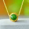 Estilo antigo incrustado com Jade Hetian Natural Jade Branco Grande Sábio retorno pingente de colar vintage moda feminina corrente de clavícula personalizada