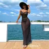 En stock 2025 Explosiones Europeas y Americanas Comercio Transfronterizo Exterior Vestido Casual Sexy de Malla Semitransparente con Abertura en el Cuello y Espalda Abierta con Puntos Ondulados Huecos