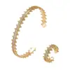 Conjunto de Pulseira Aberta e Anel com Borda de Contas Totalmente Diamantada, Joias de Zircônia Banhadas a Ouro de Luxo Leve, Acessórios de Moda Transfronteiriços, Novidades Atacado