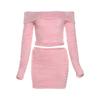 Estilo europeo y americano otoño e invierno nuevo transfronterizo ropa de mujer camiseta corta peluda de cuello caído falda de cadera ajustada traje casual