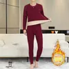 Traje de ropa interior térmica de terciopelo para hombre, año de nacimiento, otoño e invierno, color rojo vino, para mediana edad y ancianos, con forro polar, ropa de otoño, pantalones largos