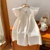 Vestido para Niña Bordado Velero Arcoíris Estilo Náutico 2026 Verano Nueva Llegada Manga Abullonada Falda Infantil Elegante Venta al por Mayor