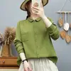 Camisa de Manga Larga de Hilo de Algodón Doble Capa para Mujer, Estilo Japonés de Exportación, Sencilla, Versátil, Suave, Amigable con la Piel, Transpirable, Top de Algodón Puro
