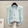 Cárdigan Hecho a Mano Chaleco de Punto con Cuello en V para Mujer 2026 Primavera y Otoño Nuevo Estilo Suéter Chaleco Exterior Holgado