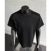 Camiseta masculina de corte amplo com gola pequena, tendência de verão, estilosa de manga curta, manga meia desconstruída em branco, preto e cinza