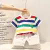 Traje Masculino 2025 Nova Roupa de Verão Algodão Manga Curta Bebê Estilo Coreano Estilo Estrangeiro Crianças Conjunto de Duas Peças de Verão Tendência de Roupa Infantil