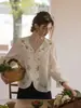 "Brilho de Verão" Artesanal Lavado Algodão Tencel Linho Design Original Bordado Floral Gola Folha de Lótus Camisa Top com Cadarço