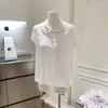 Camisa Babydoll com Botão de Concha, Gola Plissada de Botão Duplo, Corte Solto