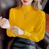 Suéter de gola alta discreta feminino OEM, peça básica estilosa para outono e inverno, novo estilo 2026 de suéter de tricô com mangas bufantes