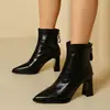 Botines de tacón grueso con punta fina y diseño de concha para mujer 2026 otoño nueva llegada cremallera trasera botines adelgazantes tacón alto botines cortos para mujer