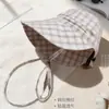Sombrero para Mujer, Verano Algodón y Lino Transpirable Cuadros Ala Ancha Sombrero de Sol, Estilo Japonés Atado Sombrero de Protección Solar
