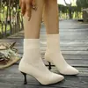 Botas de moda de punto con punta fina y tacón alto, colección otoño 2026, corte ajustado, estilo europeo y americano, disponibles en tallas grandes, botines elásticos para mujer