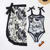 Traje de baño nuevo de dos piezas para comercio exterior europeo y americano 2024 Vestido de malla estampado multicolor de Amazon Traje de baño conservador para mujer