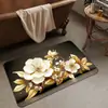 Alfombra de Baño Floral 3D de Lujo Ligero con Toque de Alta Gama, Felpudo Decorativo para el Hogar Antideslizante, Alfombrilla Absorbente para Pies de Baño