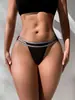 Tanga de talla europea y americana transfronteriza para mujer con doble cinturón plateado fino, lencería sexy de malla para venta directa de fábrica de comercio exterior