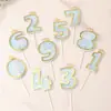 Tarjeta decorativa con lentejuelas huecas para hornear pasteles, arcoíris, cumpleaños, digital, para bebé de un año, fiesta, pastel, tarjeta para vestir