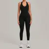 Post-crossing V-hip sem mangas calça longa roupa fitness justa costas abertas gola halter macacão esportivo de yoga 4518