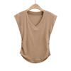 Chal YPFF de moda para mujer, holgado, cuello en V, dobladillo curvo, manga corta tipo alita, color liso, top pullover ajustado