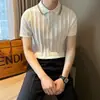 Nova Camisa de Malha de Manga Curta de Verão para Homens, Seda de Gelo Gola Polo Slim Fit Camiseta Clássica para Negócios, Atacado Transfronteiriço