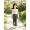 Pantalones Casuales Nuevos de Primavera y Otoño para Niñas con Volantes de Encaje Acampanados con Cintura Elástica Pantalones Largos