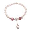 Pulsera de Cristal de Fresa Estilo Coreano Perla de Agua Dulce Cristal de Fresa Pulsera Simple Pulsera para Novia
