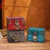 Caja de almacenamiento de madera gruesa retro vintage con cerradura, joyero de gran capacidad, organizador de escritorio para artículos varios, cofre del tesoro decorativo