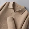Estilo Old Money, suéter de lana cepillada con cuello con muesca, nueva colección otoño/invierno 2026 para hombre, que contiene seda, 16-gauge, 43-count, suéter de cachemira de 2 cabos