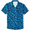 Camisa de Manga Curta Estilo Japonês Personalizada Estampa de Leopardo Manga Curta Impressão Digital Masculina Toque de Alto Padrão Camisa Não Amassa Elástica em Quatro Direções Masculina