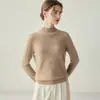 Novo suéter de tricô 100% caxemira pura para outono e inverno, com gola alta discreta para mulheres, suéter base de corte justo, estilo elegante para o trabalho