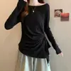 Design de Tamanho Plus Cintura Marcada Bainha Assimétrica Manga Longa Camiseta Feminina Outono Novo Emagrecedor Valoriza Esconde Defeitos Top Irregular