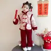 Conjunto de Roupa de Ano Novo para Meninas, Acolchoado e Espesso, Traje Tang Vermelho Festivo para Crianças, Nova Coleção Inverno 2025