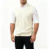 2026 Nuevo Jersey de Punto de Color Sólido con Cuello en V para Hombre, Chaleco sin Mangas, Camiseta Básica Casual para Jóvenes