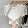 Suéter de Punto de Calidad Live con Cuello Redondo Azul Real de Manga Corta para Mujer Primavera y Verano Estilo Coreano Moda Elegante Silueta Adelgazante Top de Moda