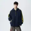 NASA SOBRE Sudadera con Capucha de Invierno Pesado para Hombre, Media Cremallera, Rayas, Holgada, Casual, Ropa Deportiva