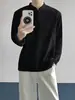 Nova camiseta de manga comprida estilo retrô americano com gola Henry para homens, nova blusa de moletom texturizada de outono, corte solto, marca da moda, peça básica para homens