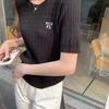 Suéter de Verano con Lazo Torcido Bordado de Manga Corta Nuevo Adelgazante Cuello Redondo Dulce Topcito de Manga Corta