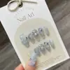 Hecho a mano Usar Armadura Nuevo Copo de Nieve Diamante Cristal Niebla Azul Blanco Uña Postiza Acabada Removible Gelatina