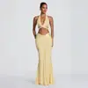 Vestido de duas peças estilo europeu e americano, decote V profundo com lantejoulas, top cropped com costas expostas, saia longa sereia franzida sexy para mulheres, atacado