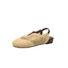 Sandálias Fechadas Respiráveis Tecidas com Design de Nicho Estilo Francês para Mulheres 2026 Nova Moda Retrô Sapatos Romanos de Salto Baixo